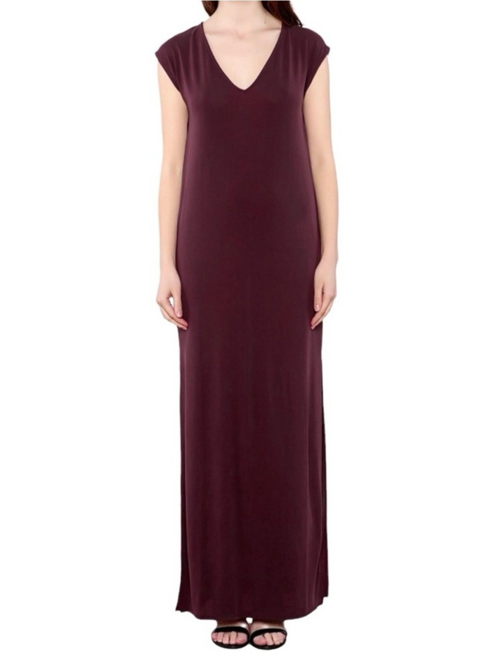 HYFVE Sleeveless V-Neck Midi Dress in Burgundy